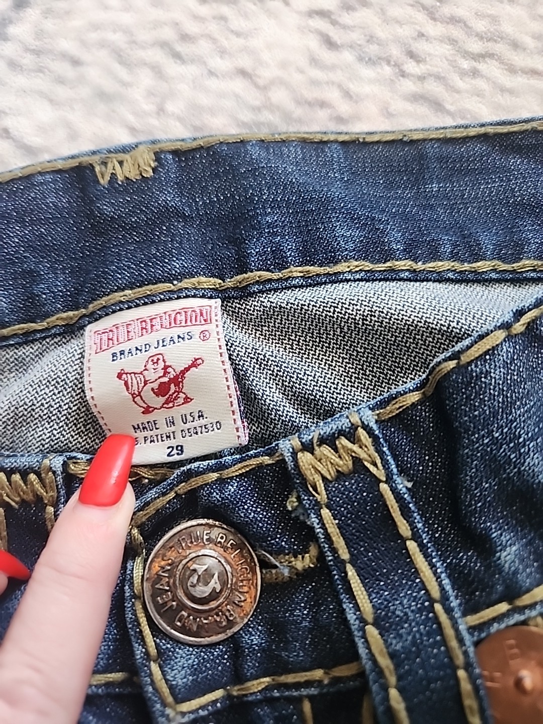 True Religion Joey Super T Jeans Size 29×36 Blue jeans thick stitch Men's  thumbnail 10