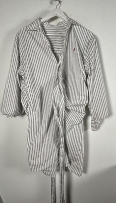 MSGM Milano Womens White & Black Striped Shirt Dress Size 42 Tie-Waist Casual