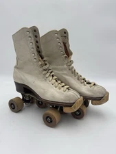 VTG White Hyde Roller Skates Wood Wheels Chicago Skates Co Women Size 7