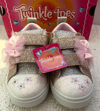 Skechers Twinkle Toes Pink/Gold Glitter light up Sneakers Toddler Girl Sz 9 NIB