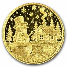 1/200 oz Gold Round: 2025 Snowman - MPM