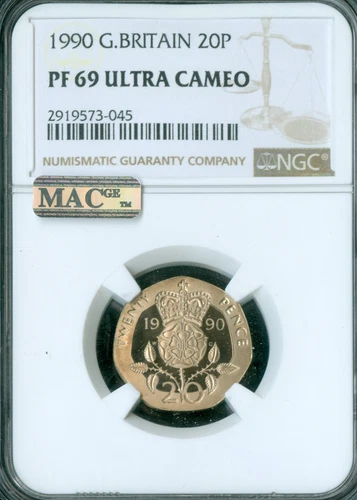 1990 GREAT BRITAIN 20 PENCE NGC PF69 UCAM PQ MAC 2ND FINEST GRADE & SPOTLESS .