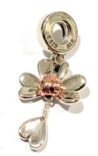 Pandora Charm,  ROSE Clover and Ladybug Dangle, #787877. Silver,Rose Gold Plated