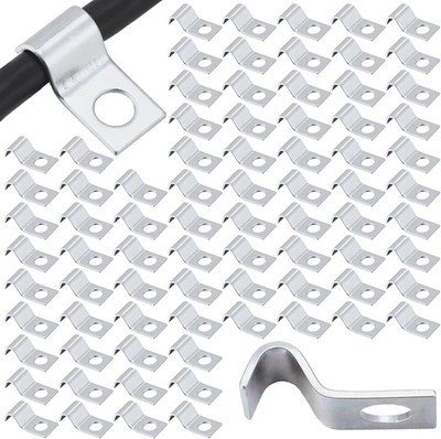 100 Pcs Cable Wire Screw Clips 1/4 Inch, Zinc Plated Steel Clamp Outdoor Cord Cl