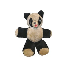Panda Teddy Bear Rubber Face Black Doll Plush Toy 17" Vintage