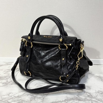 Rare Miu Miu VITELLO LUX 2way Hand Bag Shoulder Bag Side