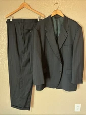 Botany 500 Couture Vtg 2 Piece Suit Men 52L Pants 48x32 Navy Blue Pinstripe USA