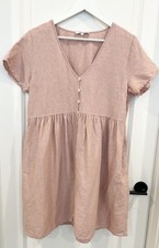 Madewell Linen Blend Alexandra Button Front Mini Dress Pale Pink Women’s Size M