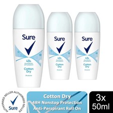 Sure Women Roll On Cotton Dry AntiPerspirant Deodorant 48Hrs Protection, 3x50ml