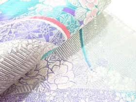 7867417: JAPANESE KIMONO / BOUQUET PATTERN WOVEN FUKURO OBI
