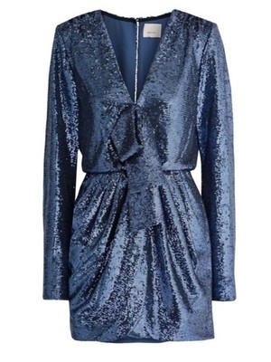 Cinq A Sept Sequined Skylar V-Neck Bow Front long sleeve mini dress sz 6 READ!