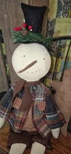 Primitive Handmade Christmas Doll- Folk Art - Snowman Antique Sweater