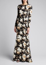 OSCAR DE LA RENTA Long Sleeve Cutout Back Crepe Daisy Gown US 14 Org 3,690
