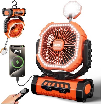 Camping Ventilator 20000mAh, Tischventilator mit Haken, LED Licht, Fernbedienung