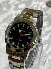 Vintage Lucien Piccard Mens Watch Date Automatic Blue Black Dial 35mm 26452BU 7