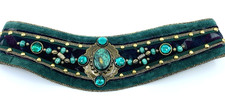 VTG 80  s Women's 31-34" Punk Rock Green Suede Beaded Latch Hook Waist Belt