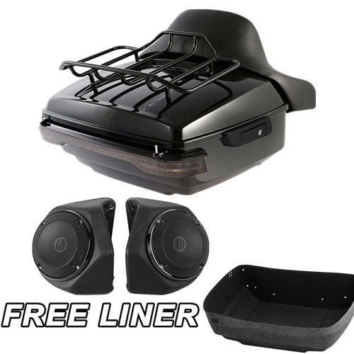 Black King Pack Trunk Rack Light Speakers Fit For Harley CVO Touring Glide 14-26