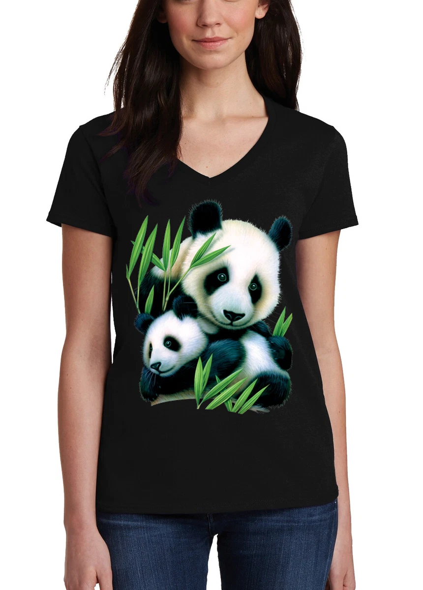 Junior s Panda Cub Black V Neck T Shirt Bear Wildlife Safari Animal Zoo Beast
