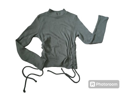 No Boundaries Women s Size Medium Cable Knit Sweater Cinch Sides Green Cozy Nice