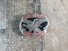 Vintage Eagle "Live To Ride, Ride To Live" Belt Buckle Motorcycle MADE IN USA