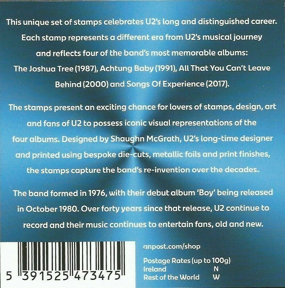 Ireland U2 Stamps A Celebration 1976-2020 Booklets Of Four Irish Rock Band - Image 4 of 4