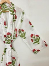 Soft  Stylish Indian Cotton Kimono Robe with Exclusive Hand-Printed Design