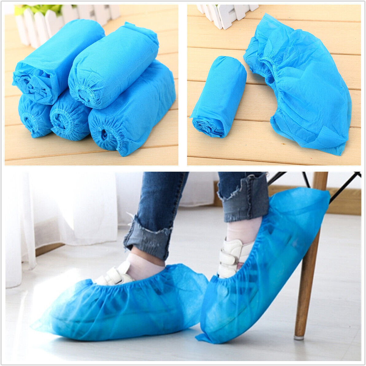 100x Deep Blue Non Woven Fabric Disposable Shoe Cover Cleaning