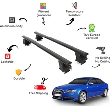 Bare Roof Rack Cross Bars Set for AUDI A6 4F/C6 4 Door 04-11 Black