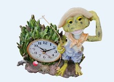 Vtg Frog Fishing Figurine Quartz Clock w Fish...