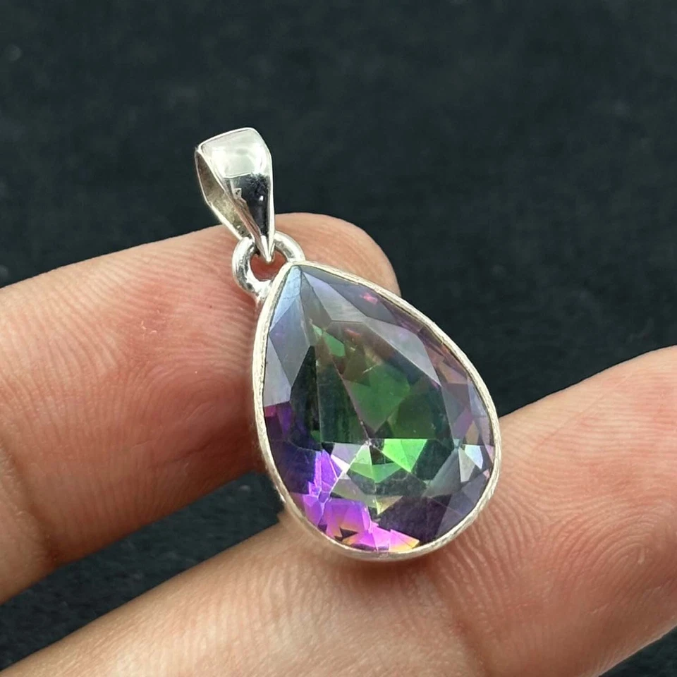 Arco Iris Topacio Místico Plata 925 Hecho a Mano Anillo Pendiente Conjunto KJ-725 Foto 4 de 4