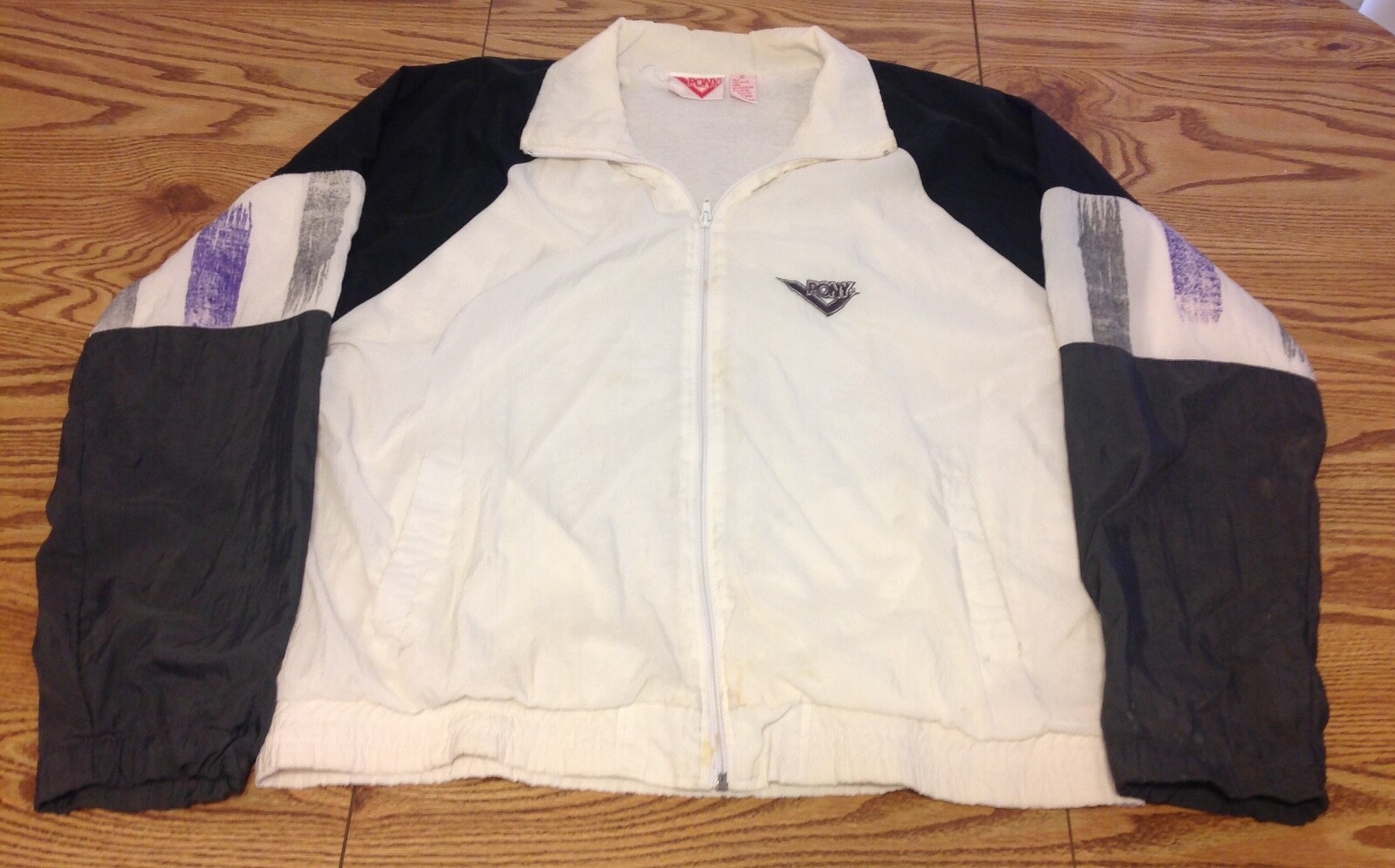 Giacca a vento vintage Pony nylon pista tennis blocco colore full zip XL