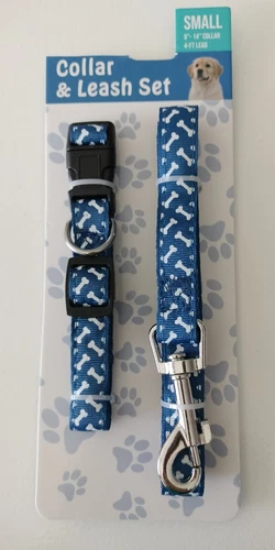 ~ BROOKLYN PET GEAR ~ BLUE Dog Leash & Adjustable Collar Set Small ~ 4FT LEAD ~