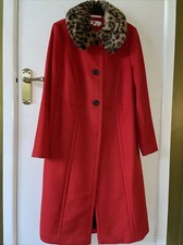 Ladies Boden Red Wool Long Sleeve Coat With Detachable Faux Fur Collar Uk 14 Vgc