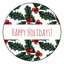12 LARGE CHRISTMAS STICKERS ENVELOPE SEALS LABELS 2.5" HAPPY HOLIDAYS HOLLY TAGS