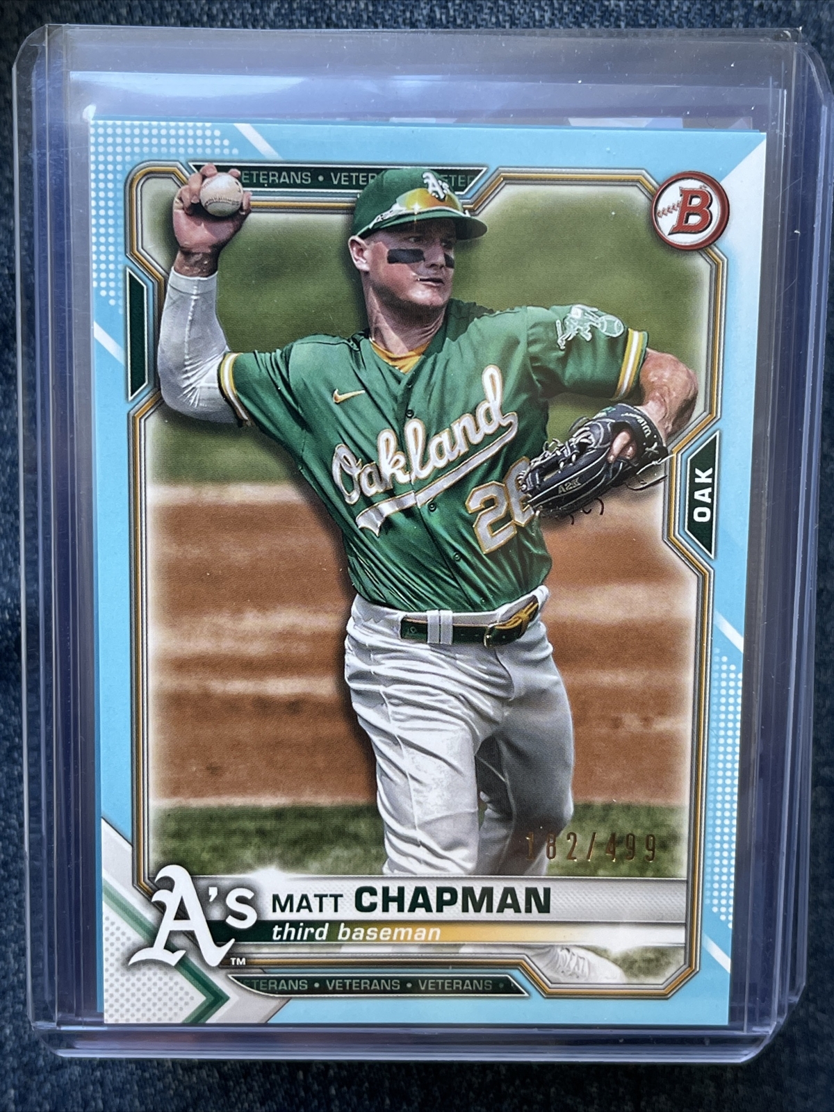 2021 Bowman Sky Blue #37 Matt Chapman /499 - Oakland Athletics