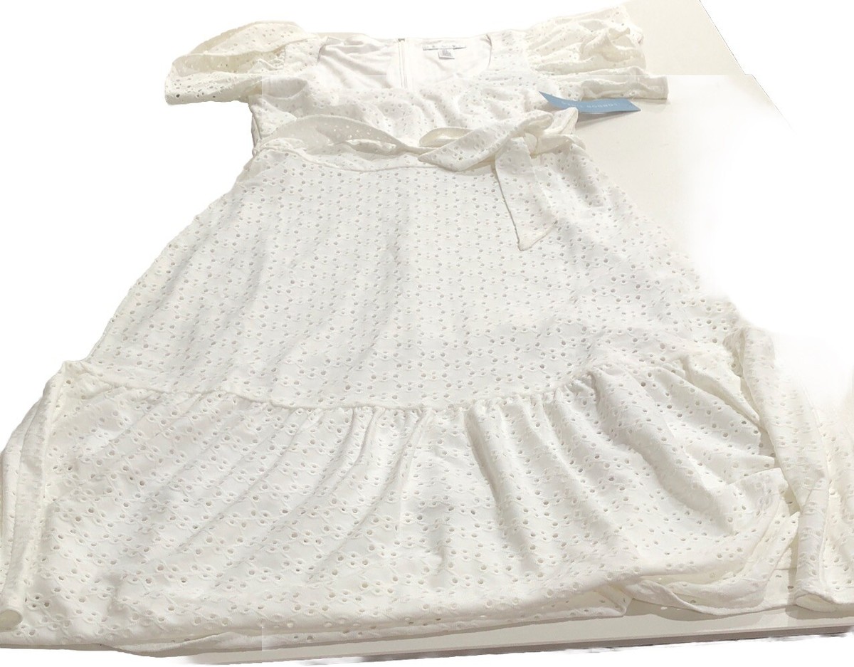 London Times White Eyelet Short Flutter Sleeve Formal Dress Size 4 | eBay