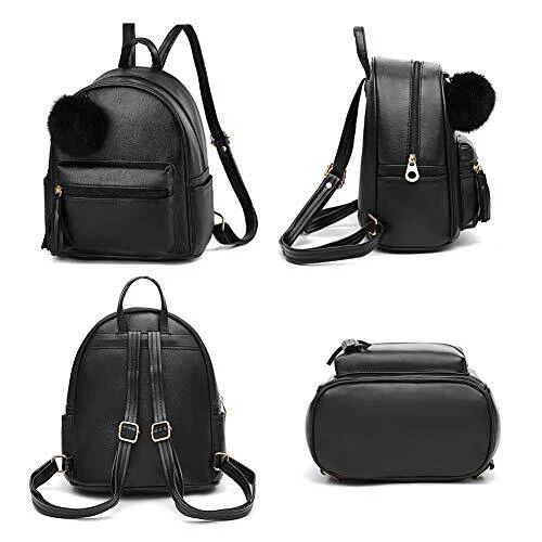 Mini Backpack Purse Girls Teen Women Purse PU Leather Pom Backpack Shoulder Bag - Image 4 of 4