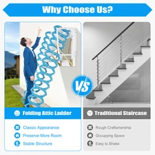 10.17ft ! Loft Ladder Pull Down Way Stairs Folding Attic Ladder Wall Mounted