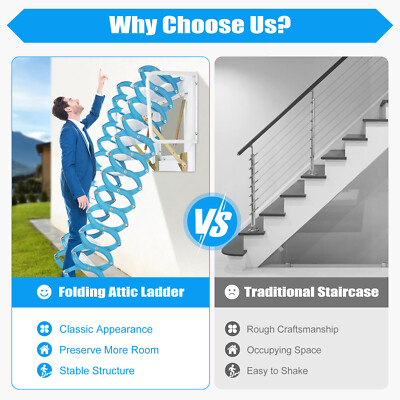 10.17ft ! Loft Ladder Pull Down Way Stairs Folding Attic Ladder Wall Mounted