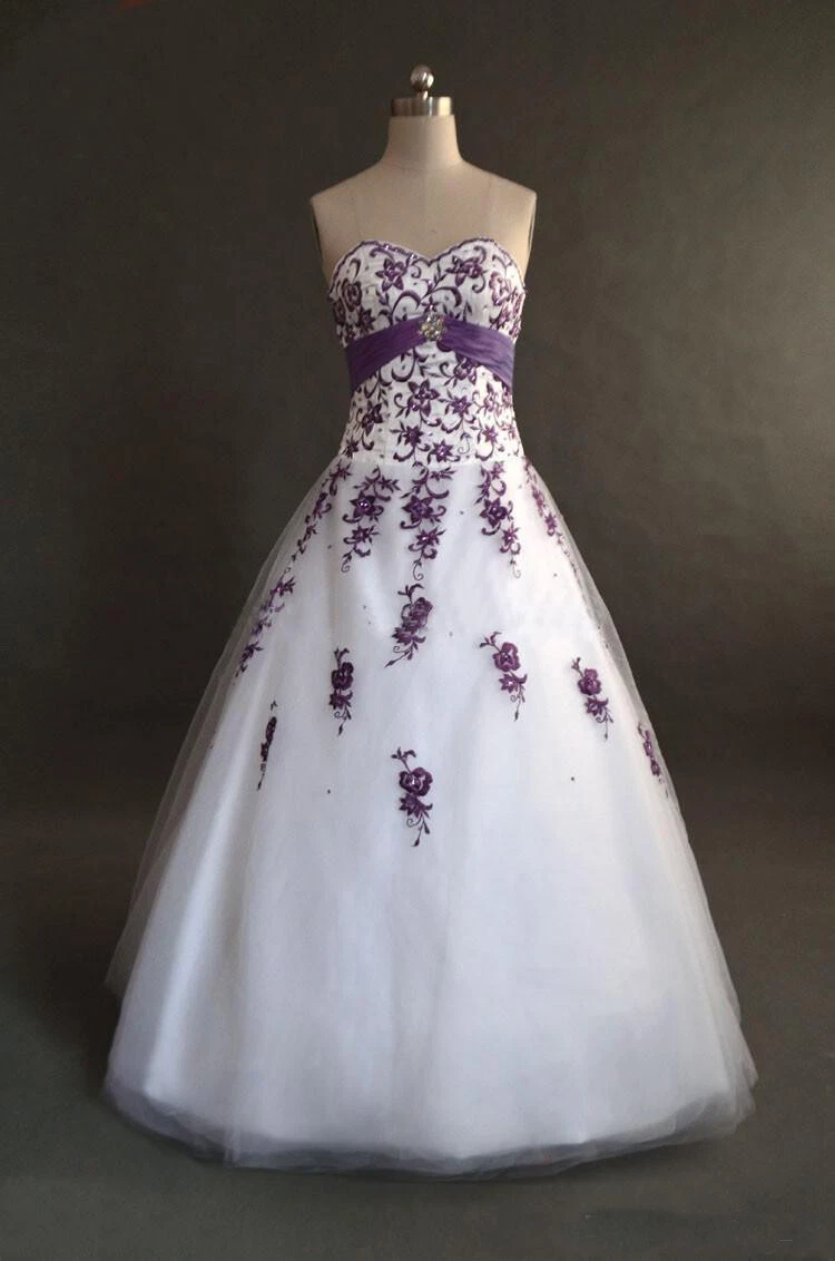 Vintage White And Purple A Line Wedding Dresses Strapless Satin Beaded Lace  Embroidery Sweep Train Plus Size Wedding Gowns With Corset Puls Size From  Verycute, $73.38 | DHgate.Com