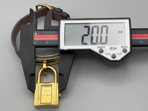 HERMES Kelly Gold Swiss Qz Women's Padlock Watch Black Belt - Picture 15 of 20