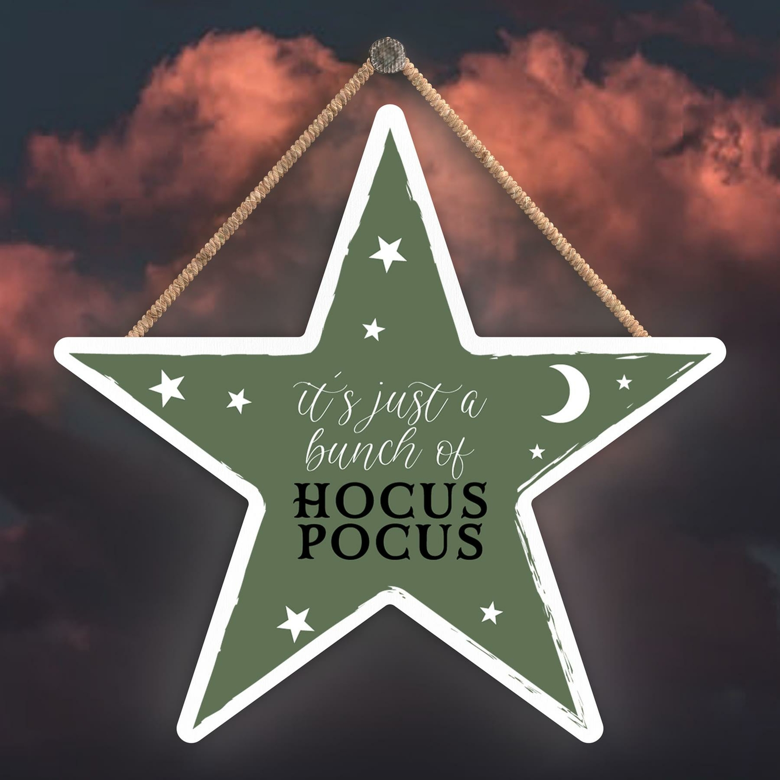 HOCUS POCUS STAR SHAPED WITCHCRAFT THEMED HALLOWEEN WOODEN HANGING PLAQUE