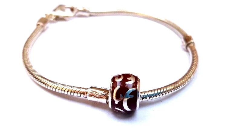 Biba Silber Armband 21 cm + Emalie - Silber Bead braun - Bead Armband 925er Neu - Bild 2 von 4