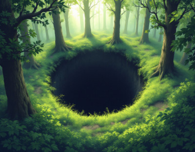A Deep, Dark, Circular Hole in the Middle of a Forest Poster Print 18 x 24 in
