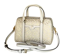 MICHAEL KORS TRAVEL SM DUFFLE CROSSBODY BAG GRAPHIC LOGO GLITTER PALE GOLD MULTI