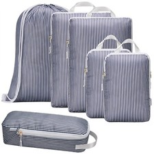 Compression Packing Cubes 6pc Set for Travel, Luggage Space Saver - Grey Stripe