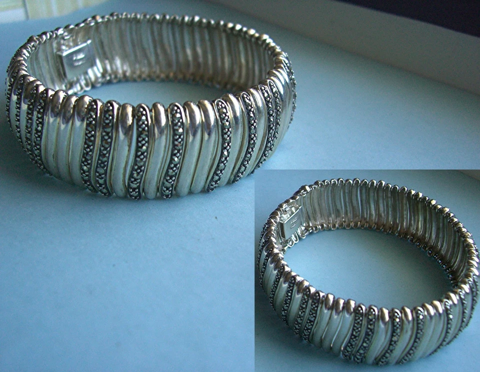 Brazalete de plata de ley con brazalete ancho pesado Omega 8" y 47,2 g Foto 4 de 4