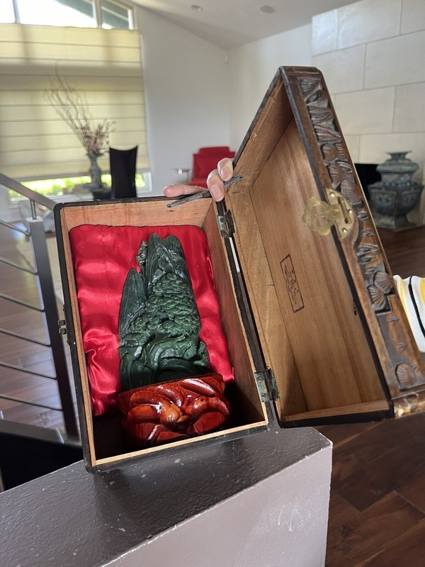 Chines Hetian Jade Mountain w/Camphor Wood Box "6" (H) EE139