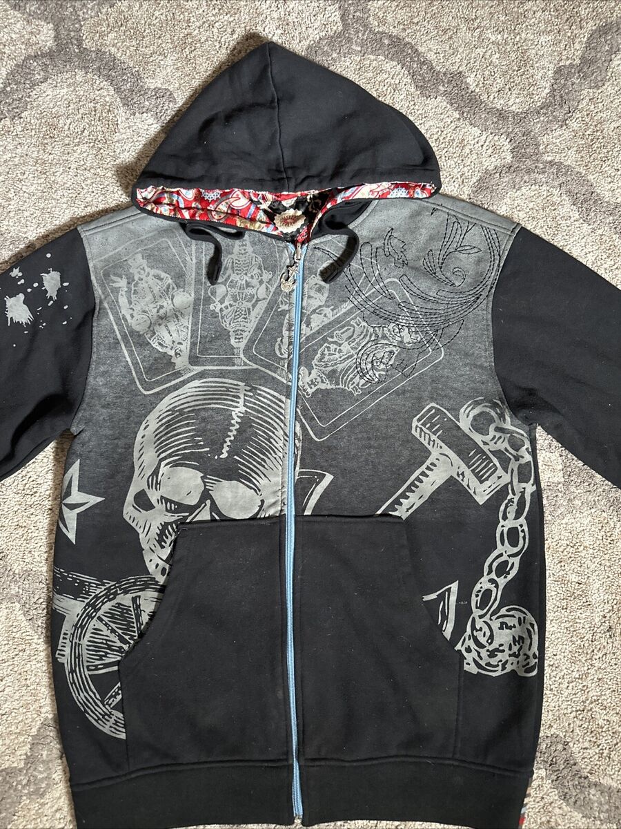 Y2K Skull All Over Print Zip Up Satin Hoodie Large Y2K Skull All Over Print Zip Up Satin Hoodie Large