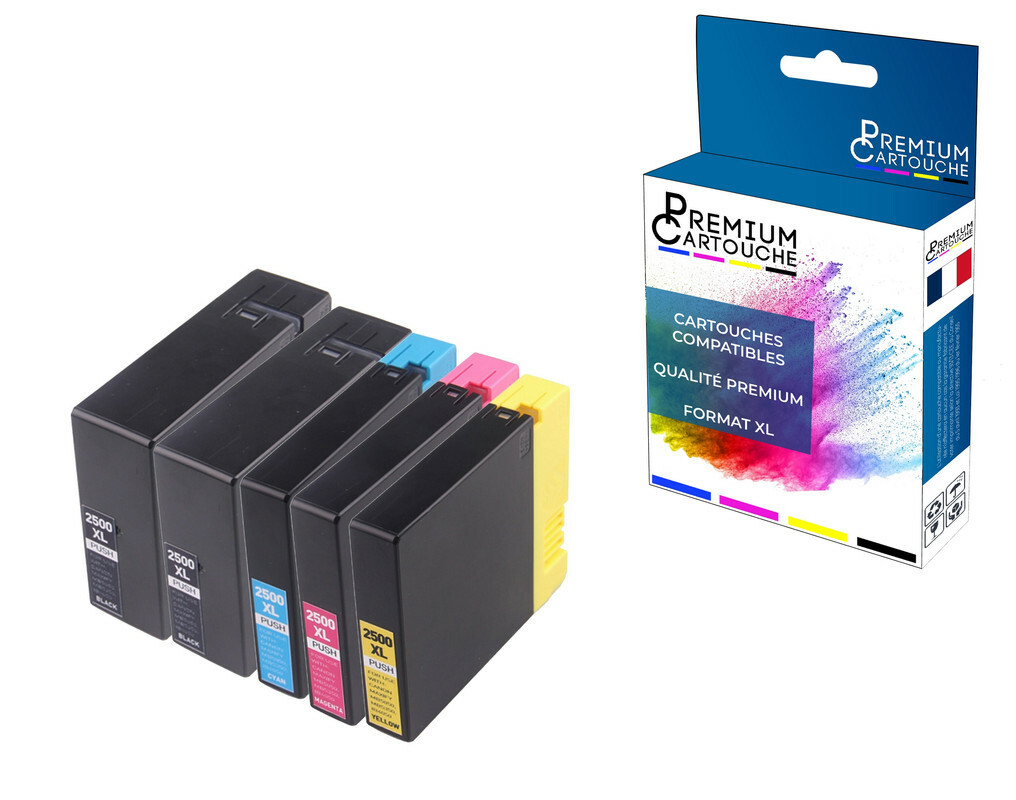 Cartouche compatible CANON PGI 2500XL pack 5 encre noire couleur haute capacité imprimante